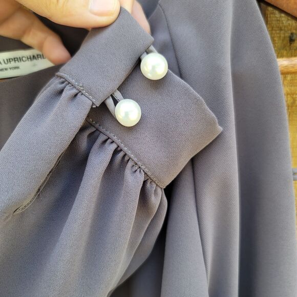 Amanda Uprichard Genessee Gray Blouse Open Sleeve Pearl Button Womens Size S - Picture 3 of 8